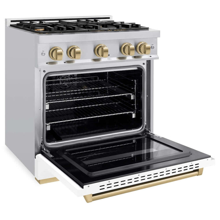 ZLINE 30" Dual Fuel Range, Gas Cooktop, Electric Convection Oven Stainless Steel, White Matte Matte Black CDRZ-WM-30-MB