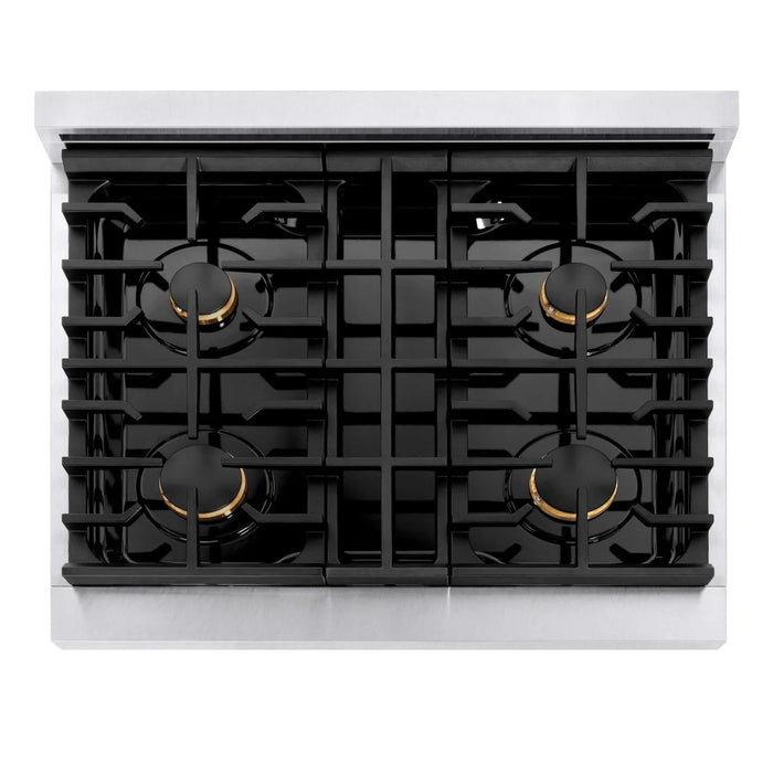ZLINE 30"Paramount Dual Fuel Range DuraSnow® White Matte, Gold SDRSZ-WM-30-G