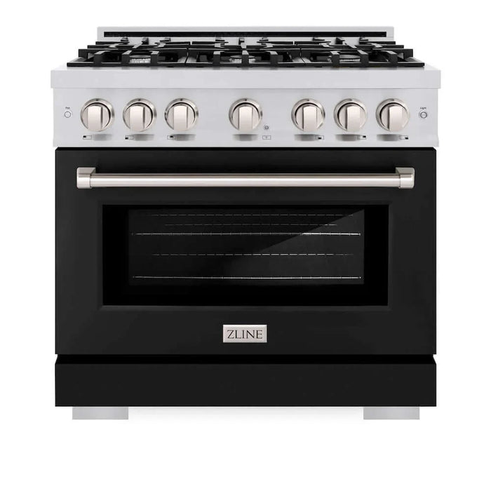 ZLINE 36" Select Gas Range Convection Gas Oven Stainless Steel Black Matte Door HGR-BLM-36