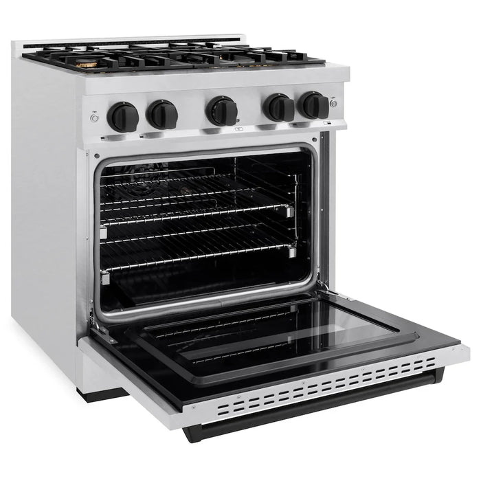 ZLINE 30"Classic Gas Range, Convection Gas Oven, DuraSnow® Stainless Steel, Matte Black CGRSZ-30-MB