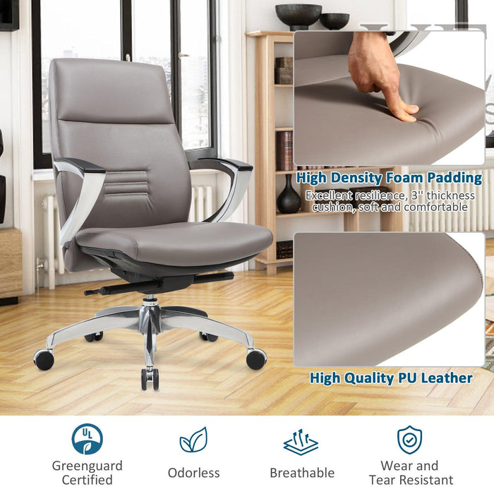 Executive Office Chair, Ergonomic Leather Office Chair Gray Office Chair with Adjustable Height and Tilt Function, 360° Swivel, Computer Office Chair
