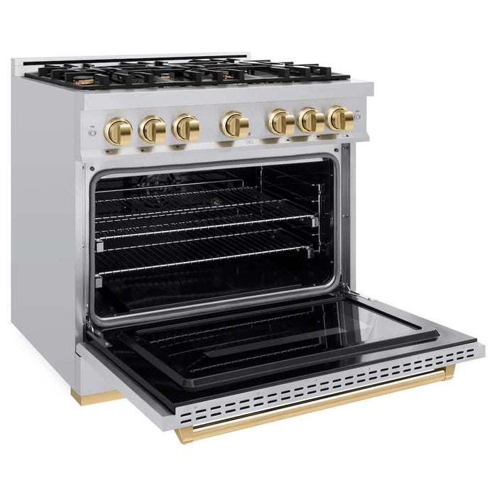ZLINE 36" Dual Fuel Range, Gas Cooktop, Electric Convection Oven Stainless Steel, Gold CDRZ-36-G