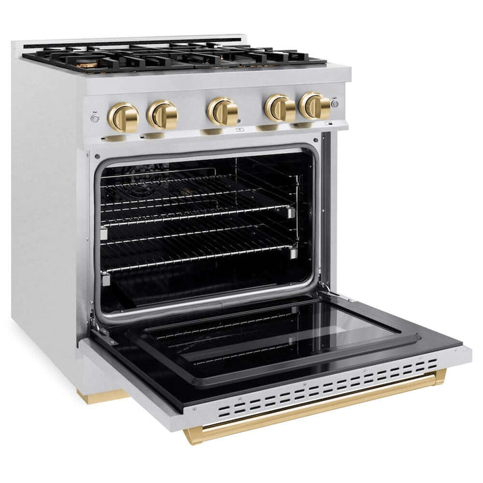 ZLINE 30" Classic Gas Range, Convection Gas Oven DuraSnow® Stainless Steel, Gold CGRSZ-30-G