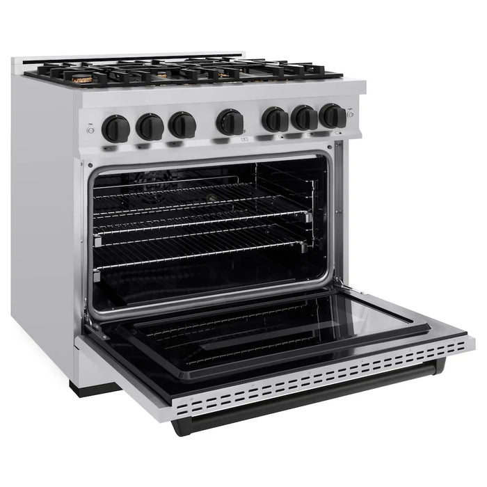 ZLINE 36" Dual Fuel Range, Gas Cooktop, Electric Convection Oven Stainless Steel, Matte Black CDRZ-36-MB