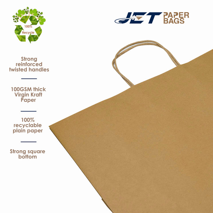 100 Pack Kraft Paper Tote Bags With Handles – Sturdy & Eco-Friendly For Gifts, Shopping, Bakery, Restaurants - View #3