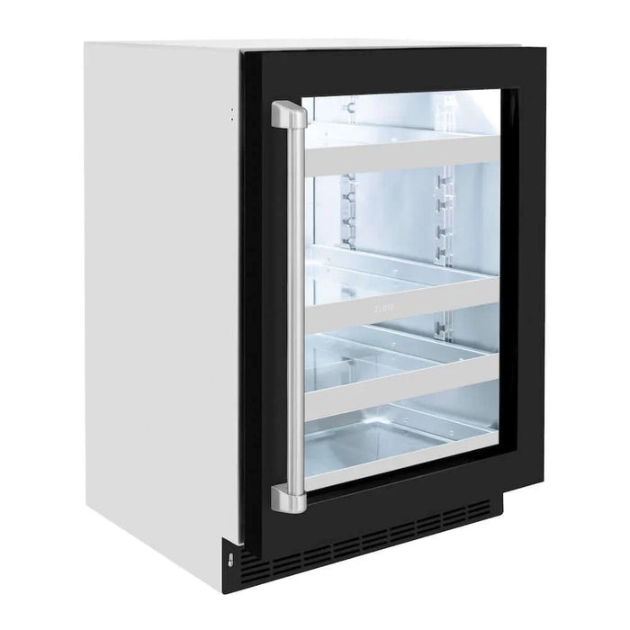 ZLINE 24" Touchstone 151 Can Beverage Fridge Black Matte Glass Door RBSO-BLM-24