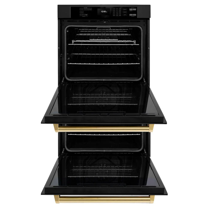 ZLINE 30"Professional True Convection Double Wall Oven, Air Fry, Self Clean Black Stainless Steel, Gold WADBZ-30-G