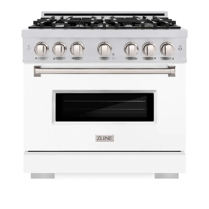 ZLINE 36" Dual Fuel Range, Gas Cooktop, Electric Convection Oven Stainless Steel, White Matte Door CDR-WM-36