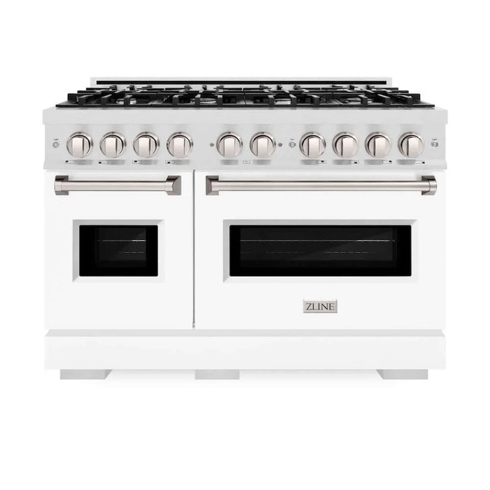 ZLINE 48"Classic Gas Range, Convection Gas Oven, DuraSnow® Stainless Steel, White Matte Door CGRS-WM-48