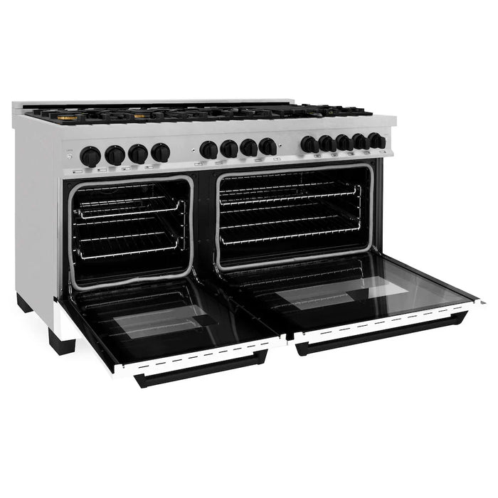 ZLINE 60"Autograph Range Dual Fuel, DuraSnow, White Door,RASZ-WM-60-MB