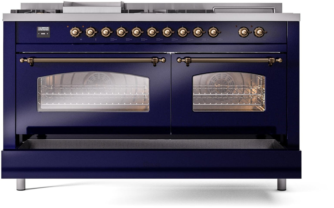 ILVE Nostalgie II 60" Dual Fuel Liquid Propane Range, Blue, Bronze Trim UP60FSNMPMBBLP