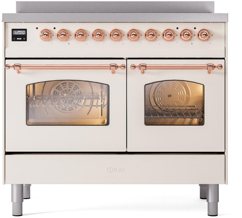 ILVE Nostalgie II 40" Electric Range, Antique White, Copper Trim UPDI406NMPAWP