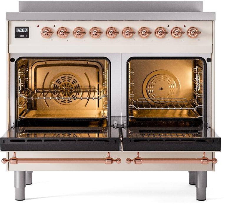 ILVE Nostalgie II 40" Electric Range, Antique White, Copper Trim UPDI406NMPAWP