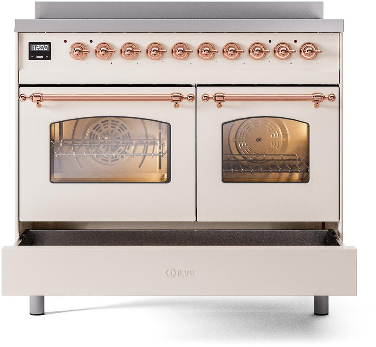 ILVE Nostalgie II 40" Electric Range, Antique White, Copper Trim UPDI406NMPAWP