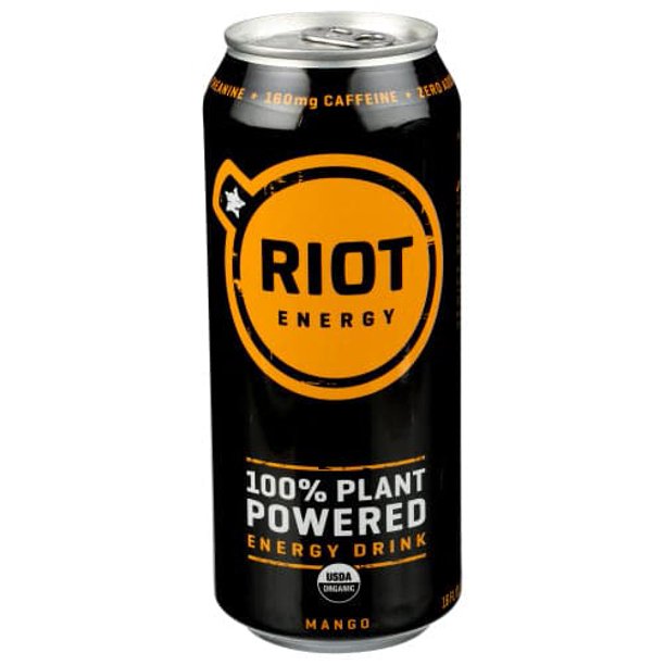 Riot Energy Mango – Organic Energy Drink (12-Pack, 16oz Cans)
