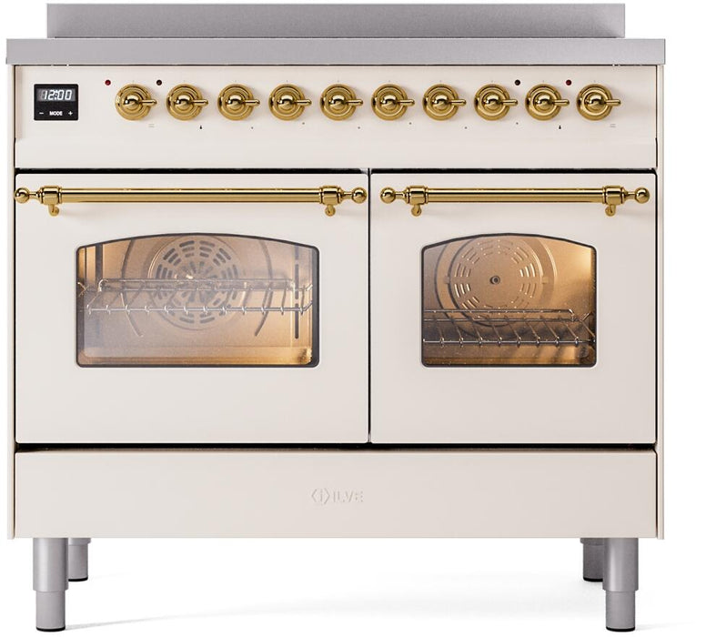 ILVE Nostalgie II 40" Electric Range, Antique White, Brass Trim UPDI406NMPAWG