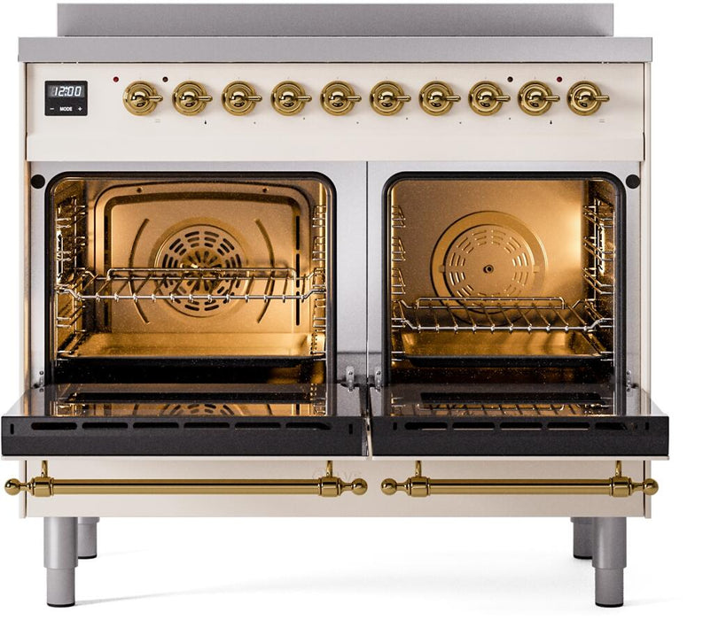 ILVE Nostalgie II 40" Electric Range, Antique White, Brass Trim UPDI406NMPAWG
