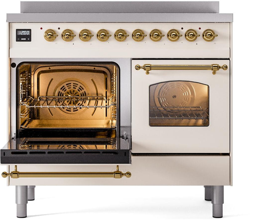ILVE Nostalgie II 40" Electric Range, Antique White, Brass Trim UPDI406NMPAWG