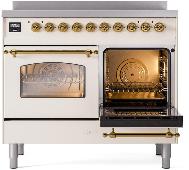ILVE Nostalgie II 40" Electric Range, Antique White, Brass Trim UPDI406NMPAWG