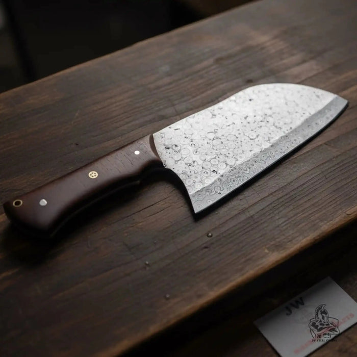 6-Inch blade Kitchen Knife Cleaver — Textured Damascus Blade with Rosewood Handle (11-Inch Overall, Hand-Forged)