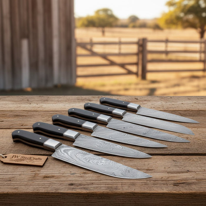 5-Piece Damascus Kitchen Knife Set — Gyuto & Petty Collection with Black Micarta Handles