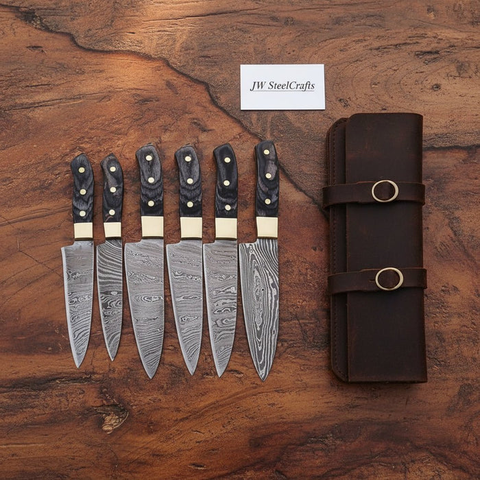 Handmade Damascus Knife Set, Chef Santoku Paring Knives, Pakka Wood Cutlery