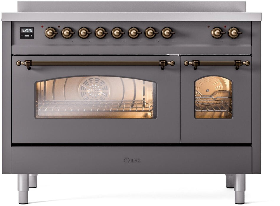 ILVE Nostalgie II 48" Electric Range, Matte Graphite, Bronze Trim UPI486NMPMGB
