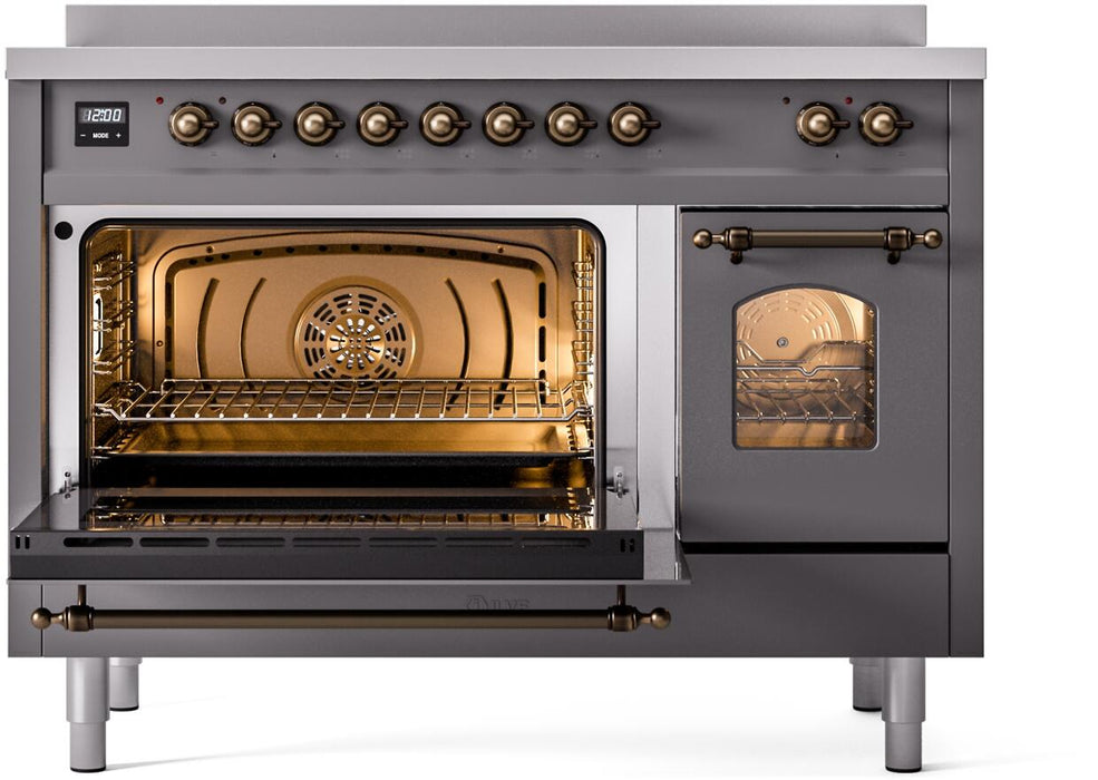 ILVE Nostalgie II 48" Electric Range, Matte Graphite, Bronze Trim UPI486NMPMGB