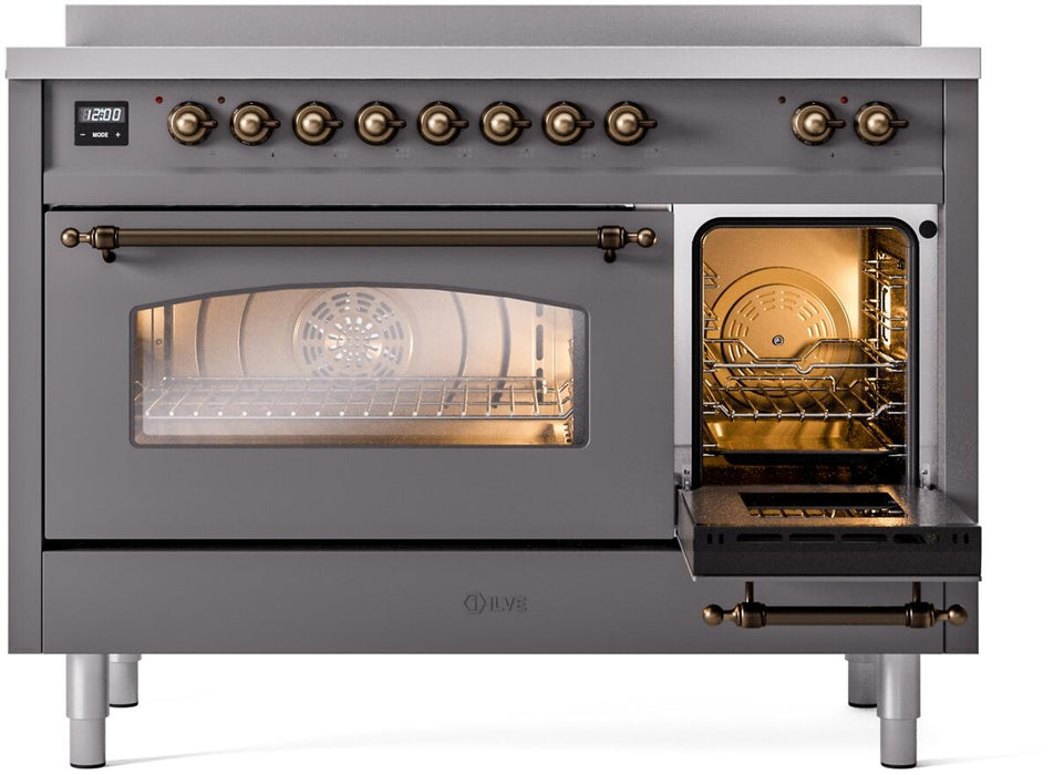 ILVE Nostalgie II 48" Electric Range, Matte Graphite, Bronze Trim UPI486NMPMGB