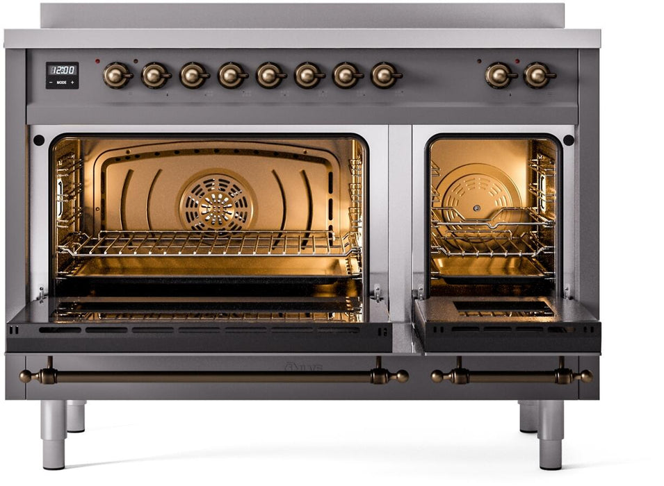 ILVE Nostalgie II 48" Electric Range, Matte Graphite, Bronze Trim UPI486NMPMGB