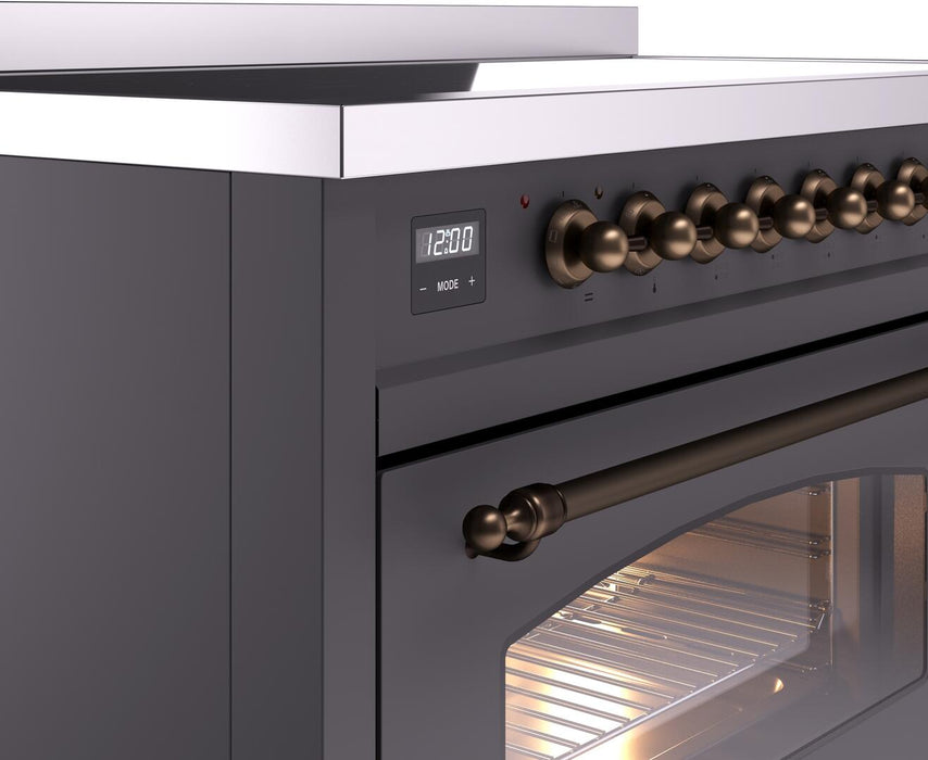 ILVE Nostalgie II 48" Electric Range, Matte Graphite, Bronze Trim UPI486NMPMGB