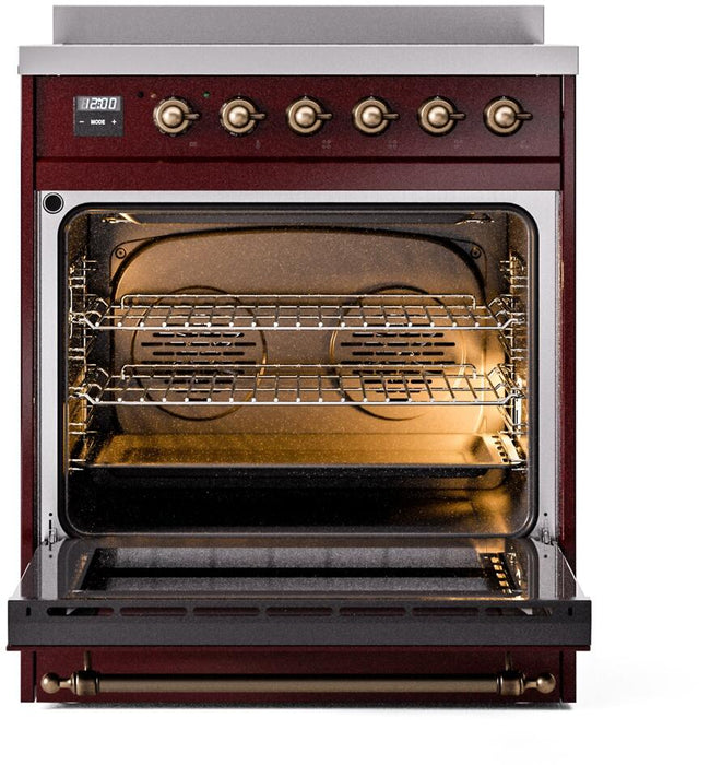 ILVE Nostalgie II 30" Electric Range, Burgundy, Bronze Trim UPI304NMPBUB
