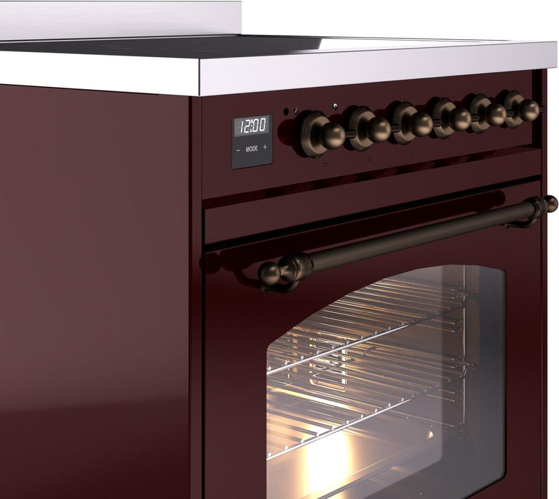ILVE Nostalgie II 30" Electric Range, Burgundy, Bronze Trim UPI304NMPBUB