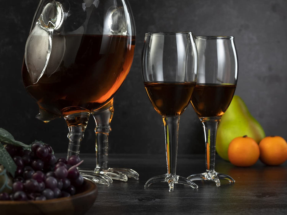 Cock - Chicken Decanter 500ml Whiskey and Wine Decanter Set with 2 Whiskey Glasses - by The Wine Savant, Rooster Glass Decanter For Whiskey, Scotch, Spirits, Wine Or Vodka For Whiskey Lovers