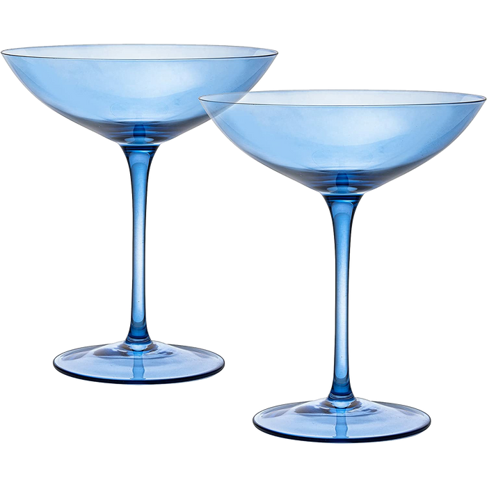 Champagne Coupes 12oz by The Wine Savant - Colorful Champagne Glasses, Prosecco, Mimosa Glasses Set, Cocktail Glass Set, Bar Glassware Luster Glasses (2, Cobalt Blue)