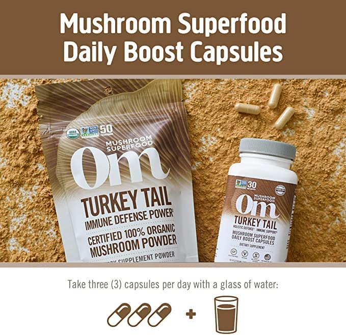 Om Mushroom Superfood Turkey Tail Mushroom Capsules, 90 Count
