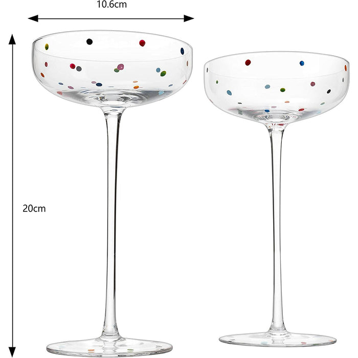 Polka Dot Champagne Coupe Glasses Set of 2 8.8 oz