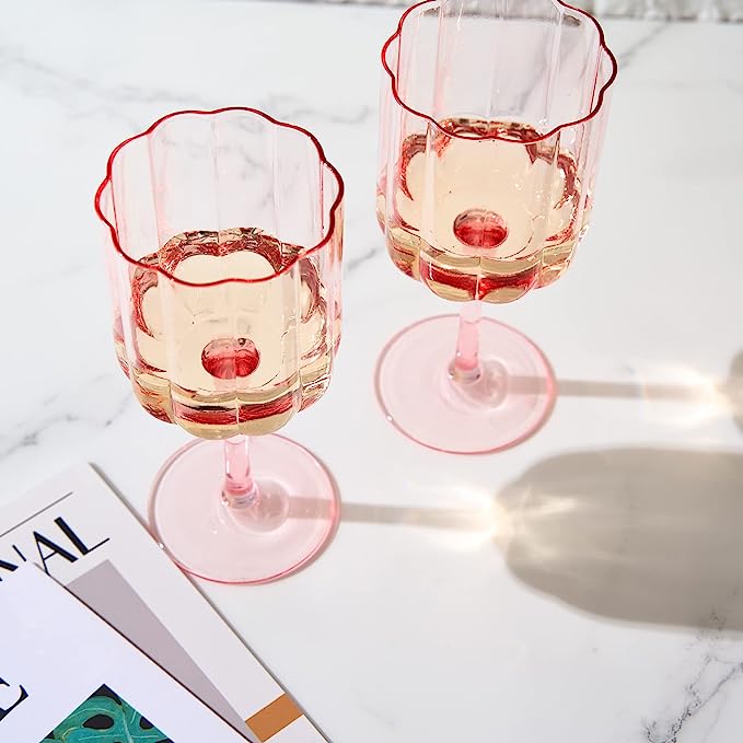 Flower Vintage Wine Glassware Set Of 2 13 Oz Colorful Cocktail