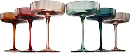 Vintage Art Deco Coupe Glasses Ribbed Coupe Cocktail Glasses 7 Oz Set Of 4 Pastel Colored Crystal Co