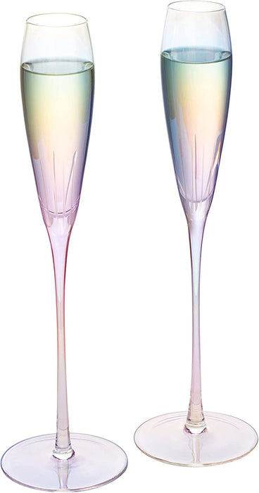 Parisian Performance Glassware French Paris Collection Crystal Pink Glasses, Red & White Wines - The Wine Savant - For Weddings Present Everyday Beautiful Gift Anniversary (Iridescent Champagne 2 set)