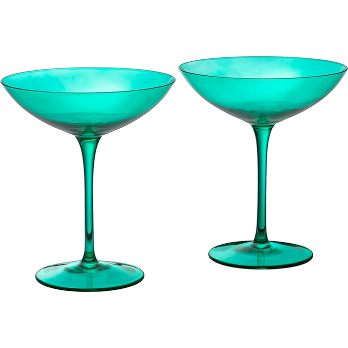 Champagne Coupes 12oz by The Wine Savant - Colorful Champagne Glasses, Prosecco, Mimosa Glasses Set, Cocktail Glass Set, Bar Glassware Luster Glasses (2, Teal)