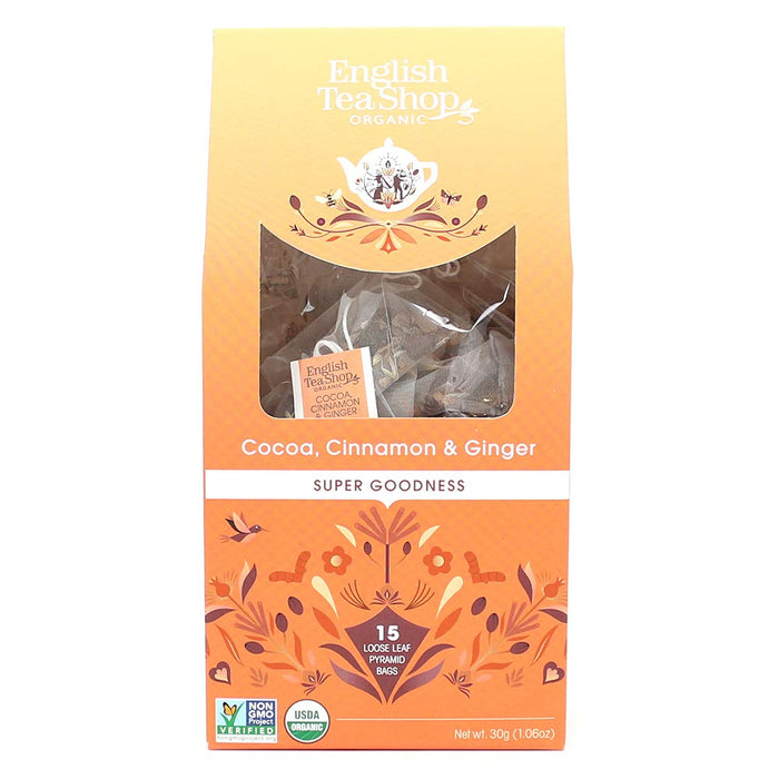 English Tea Shop Cocoa, Cinnamon & Ginger Organic Tea, Pack of 6 (15 Tea Bags)