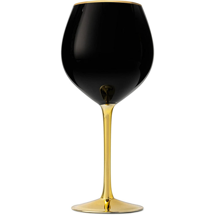 The Wine Savant Set of 4 Black Wine Glasses Gold Stemmed 14 oz