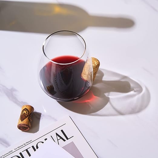 Corked Stemless Wine Glasses | Single | Stuck In The Glass Wine Cork Cocktail Glassware, Enthusiast Gift, Artisanal Crystal Glassware - Gift Idea for Him, Her, Wine Lover, Housewarming (19.6 OZ)