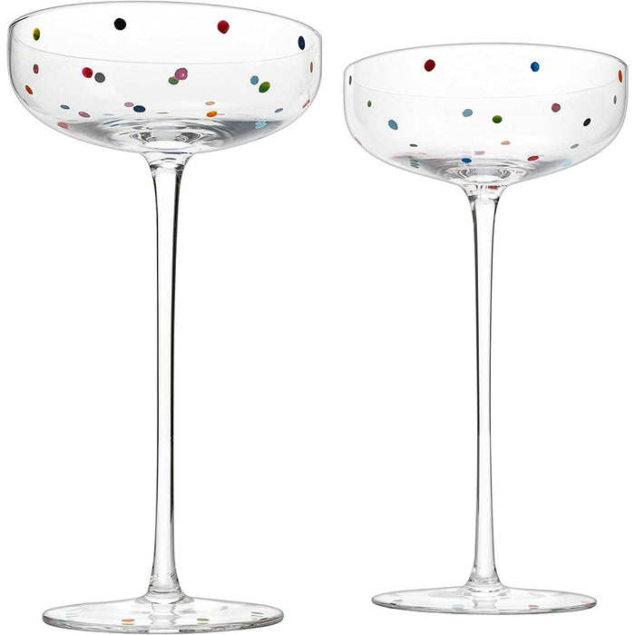 Polka Dot Champagne Coupe Glasses Set of 2 8.8 oz