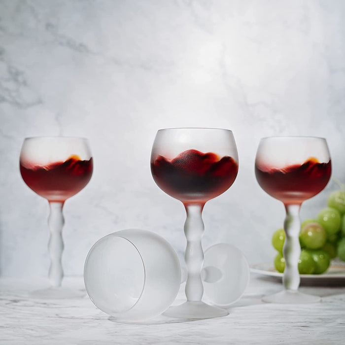 The Wine Savant Aesthetic Cloud Elegant Crystal Wine & Water Glasses, Hand Blown, Premium Trendy Sand Blasted Glasses - Stemmed Red White Wine Glasses, 100% Lead-Free - Pinot Noir - 7 oz Rim