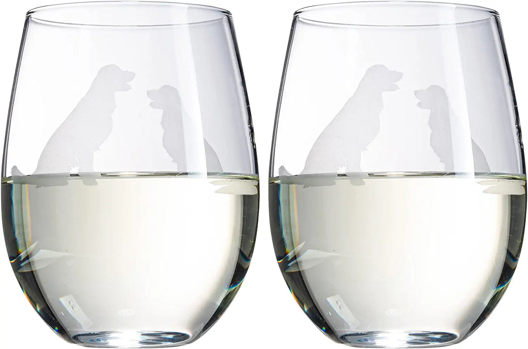 Set of 2 Golden Retriever Dog Stemless Wine Glasses by The Wine Savant - Yellow or Golden Retriever Lover Him & Her - Dogs Silhouette - Glass Gifts Etched Tumblers for Anniversary, Home Bar Gifts