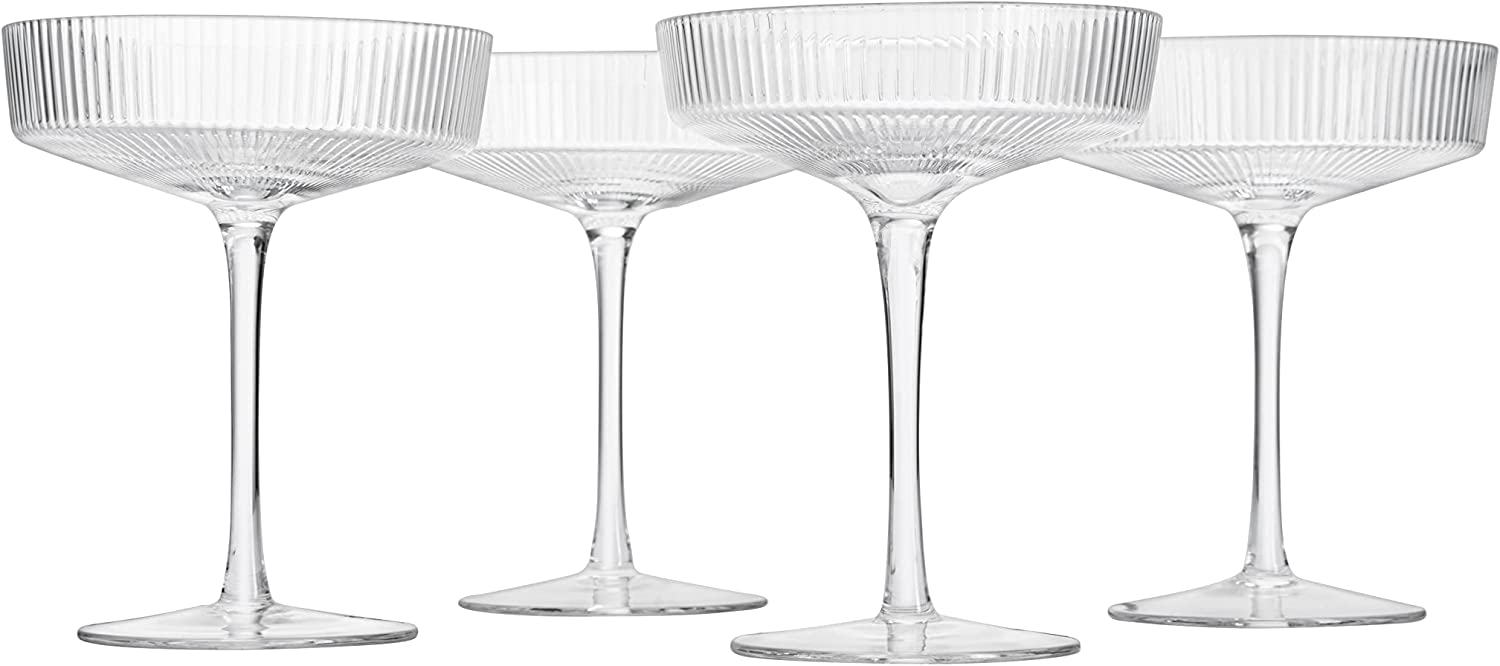 Ribbed Coupe Cocktail Glasses 8 oz | Set of 4 (Clear)