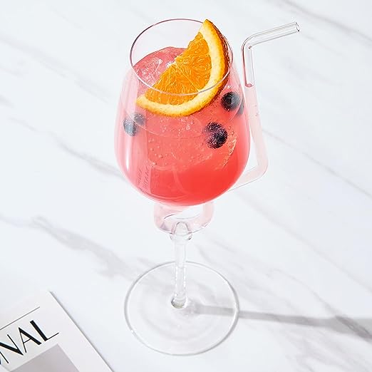 Straw Wine Glass, Spiral Vampire Wine Glass | 16oz | Stemmed Wine Glasses With A Built-In Straw, Creative Cocktail Glassware - Champagne, Gin & Tonic, Juice, Water - Ideal Birthday Cup, Gift, Wedding