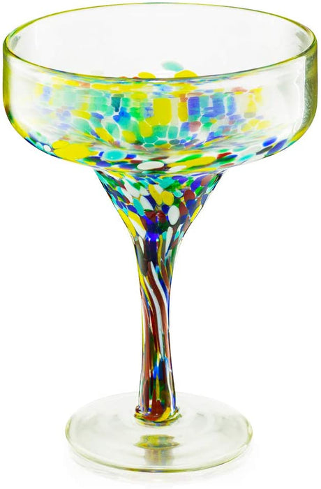 The Wine Savant Mexican Design Hand Blown Margarita Glass – Set of 4 Luxury Hand Blown Confetti Margarita Glasses (16 oz) (Confetti Margarita Glasses)